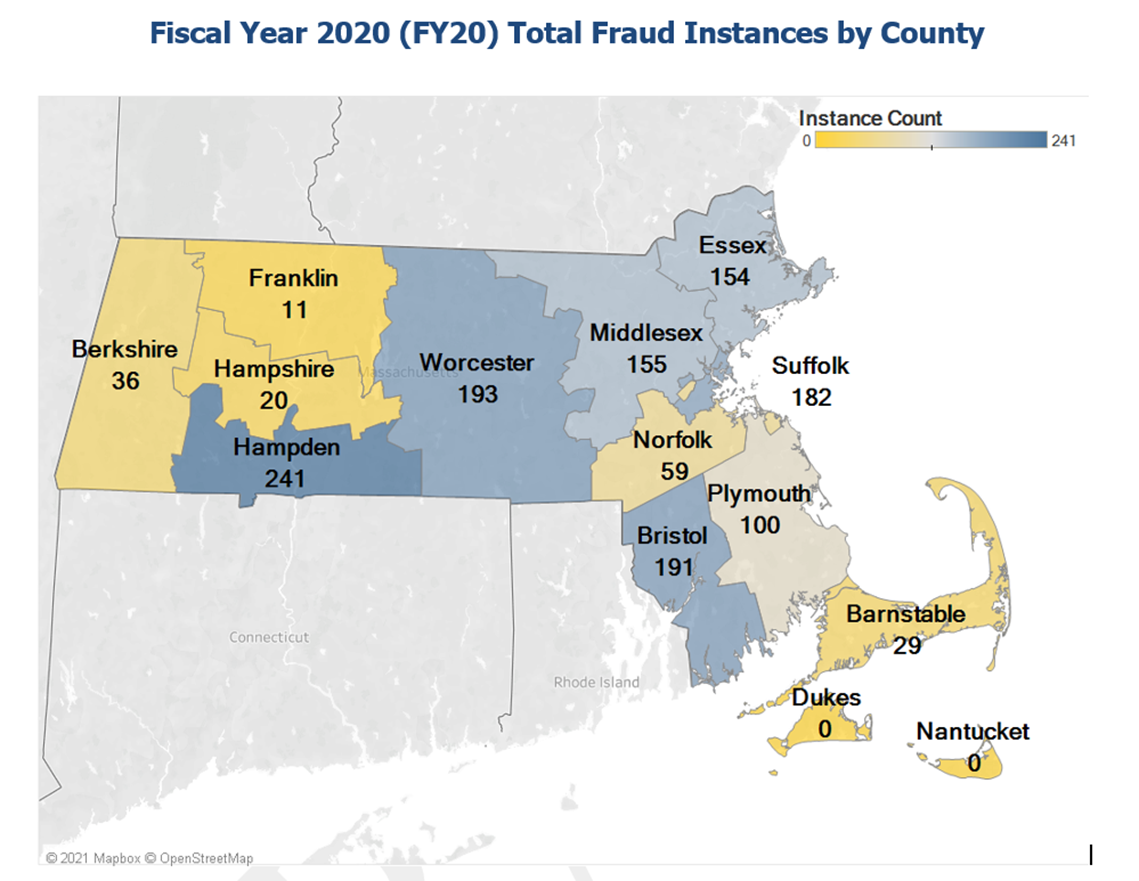 fraud instances by county map