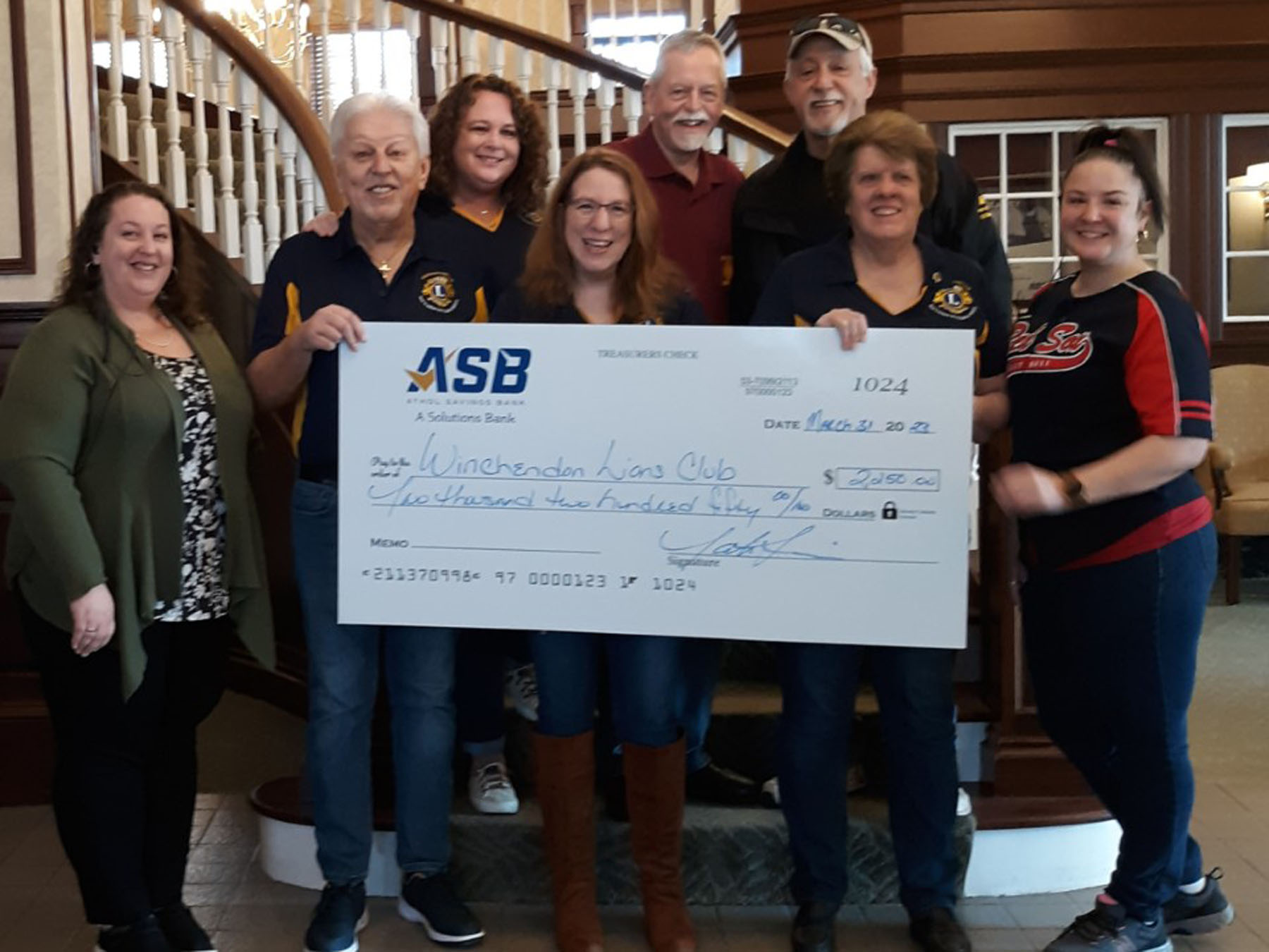 ASB presents check to Winchendon Lions