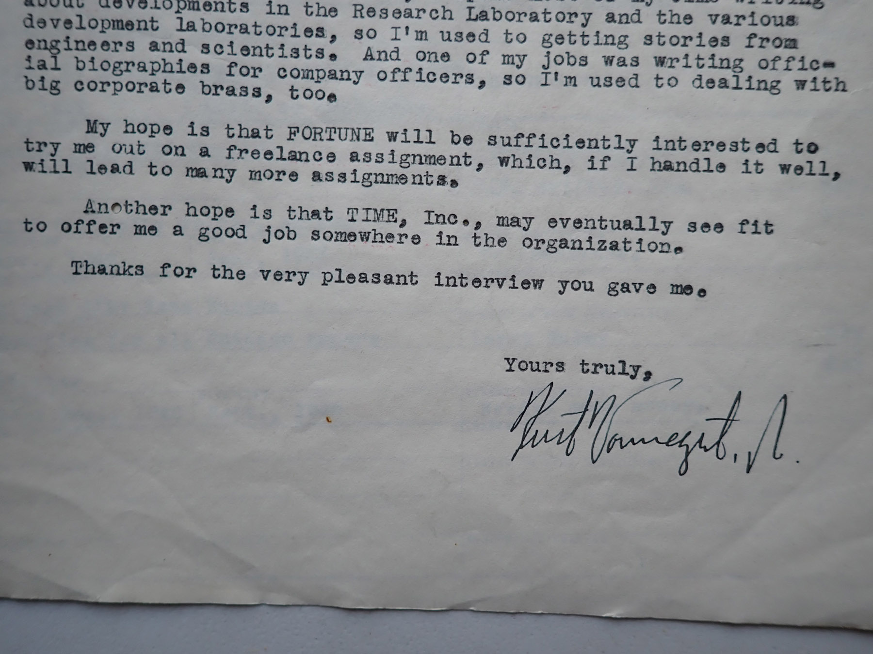 Letter from author Kurt Vonnegut
