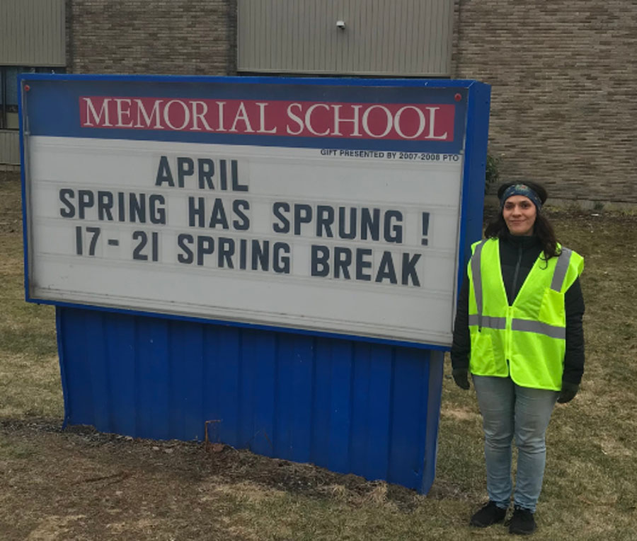 Crossing guard Angelina Thompson shows off vest