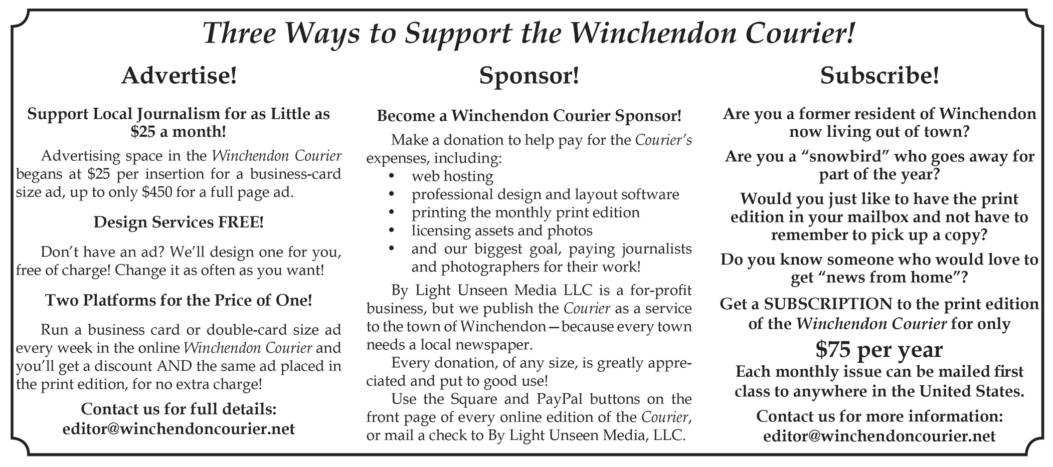 Support the Winchendon Courier!